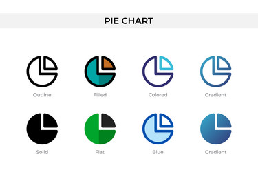 Pie chart icon in different style icons vector