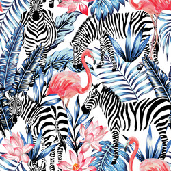 Pink Flamingo Zebra Palm Print vector image