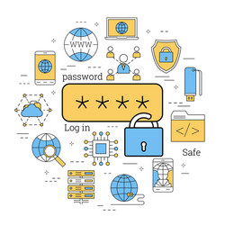 linear concept of safe using internet vector image