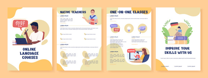 online language courses flat brochure template vector