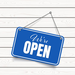 Blue open signboard vector