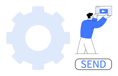 user sending a digital message with video file vector image