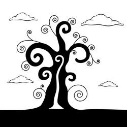 abstract black tree with clouds vector