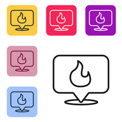 black line map pointer with fire flame icon vector image
