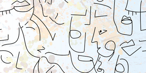 one line drawing abstract face seamless pattern vector image