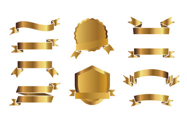 Set golden shields and ribbons vector