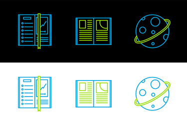 set line planet notebook and open icon vector image