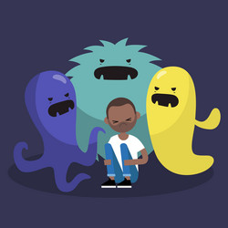 Scared character surrounded by ugly monsters Vector Image Scared character surrounded by ugly monsters Vector Image