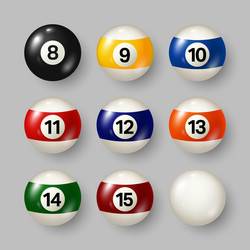 Colorful billiard pool balls with numbers on gray vector