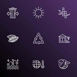 Landscape icons line style set with reduce waste vector