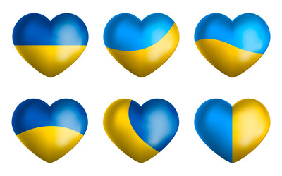 Set of ukraine flag icon in the shape heart vector