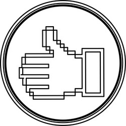 contour of pixel thumb up inside on circular frame vector image