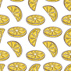 hand drawn lemon slice seamless pattern in flat vector image