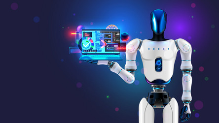 AI Robot Programmer Coding on Laptop vector image