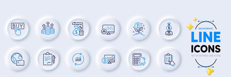 Clipboard report statistics and buying line icons vector