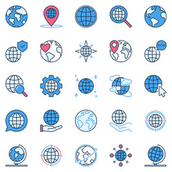 Globe and earth colored icons set planet map vector