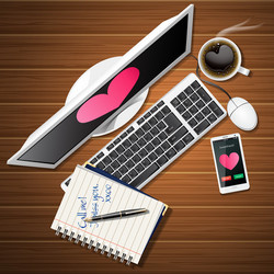 heart shape on computer screen and mobile phone vector image