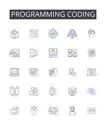 programming coding line icons collection writing vector image