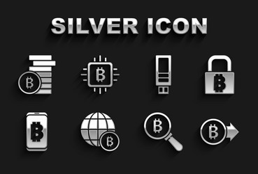 set globe bitcoin lock with magnifying vector image