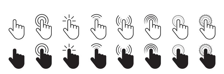 set of flat cursor icons in hand forms vector image