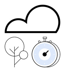 cloud storage with stopwatch and minimalist tree vector image