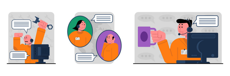 set of online operators help to solve customer vector image