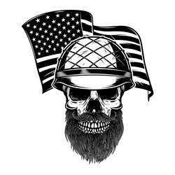American Skull in Army Helmet Vector Image