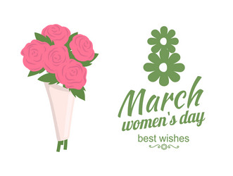 Best wishes womens day bouquet of roses vector