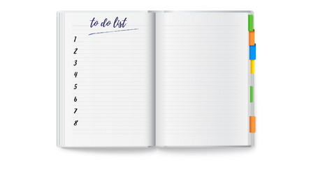 Realistic opened notebook with clean to do list vector