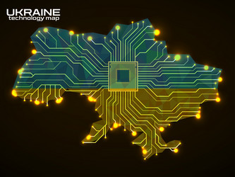 abstract ukraine map with cpu circuit board vector image