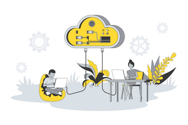 Cloud computing concept in flat line design vector