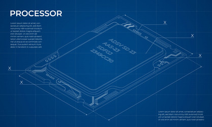 isometric processor blueprint central processing vector image