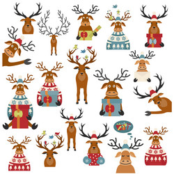Cute Reindeer Sticker Icons - Christmas Vector Image