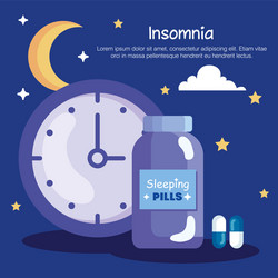 insomnia clock and pills jar design vector