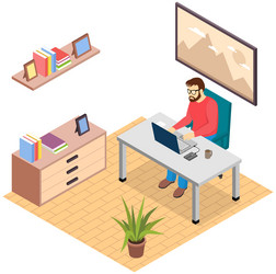 Office workplace business man working with laptop vector