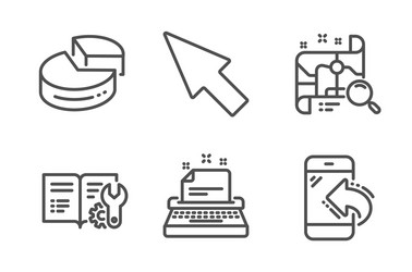 Pie chart search map and typewriter icons set vector