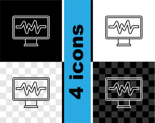 set line computer monitor with cardiogram icon vector image