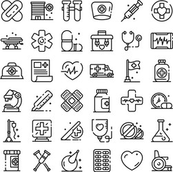 First medical aid icons set outline style vector