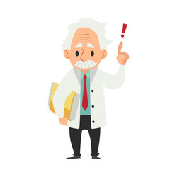 Old male scientist stands with folder and hand vector