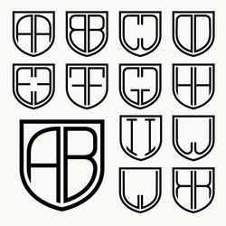 Set 1 of template letters inscribed in the shield vector