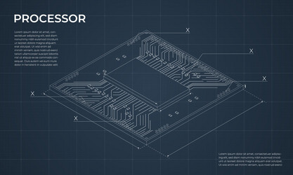 isometric processor blueprint central processing vector image