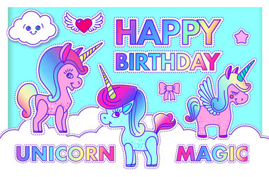 Happy birthday card template with cute magic vector