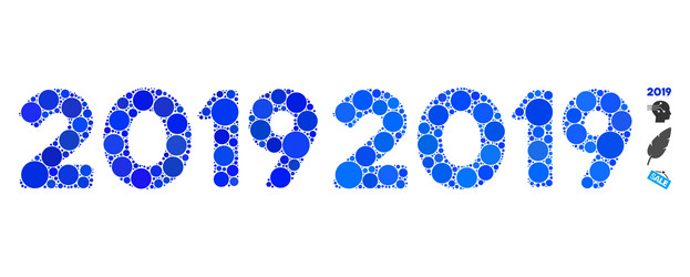 2019 digits text mosaic icon circle dots vector image
