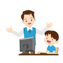 happy teacher and student learning computer 2 vector image