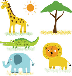 African Animal Cartoon Set Vector Image