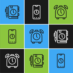 set line daily paper notepad alarm clock and app vector image