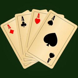 Four aces on green background vector