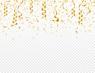 christmas golden confetti with ribbon falling vector