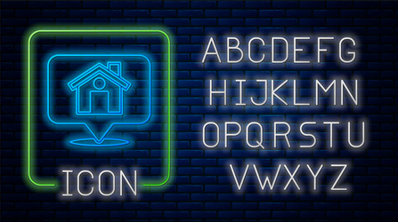 glowing neon map pointer with house icon isolated vector image