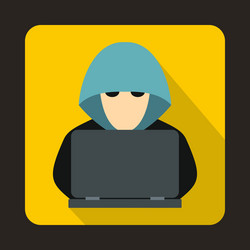 computer hacker with laptop icon flat style vector image